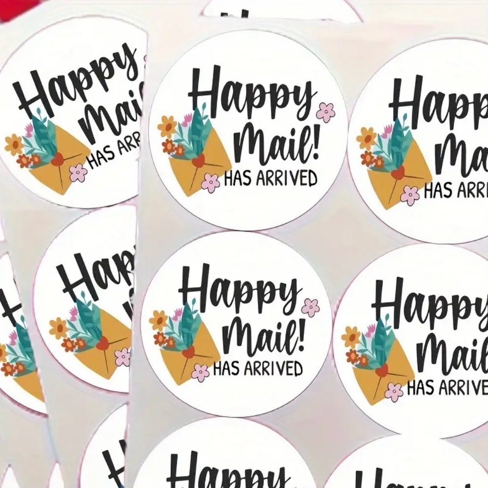 NIP 60 count Happy Mail! Has Arrived – Floral Envelope Round Shipping Stickers